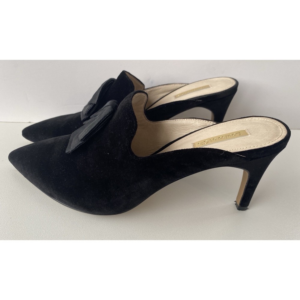 Louise et Cie Katerina Black Velvet Bow Mules Pointed Toe Kitten Heels Size 10 - Picture 3 of 9